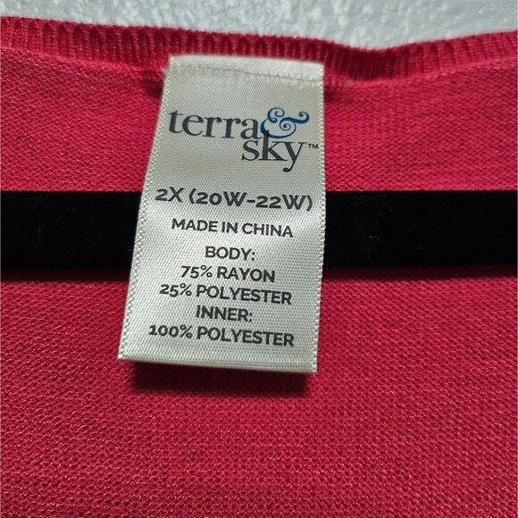 Terra & Sky Mixed Media Longline Layered Knit V Neck Blouse Tie Sides Plus Sz 2X - Picture 8 of 11